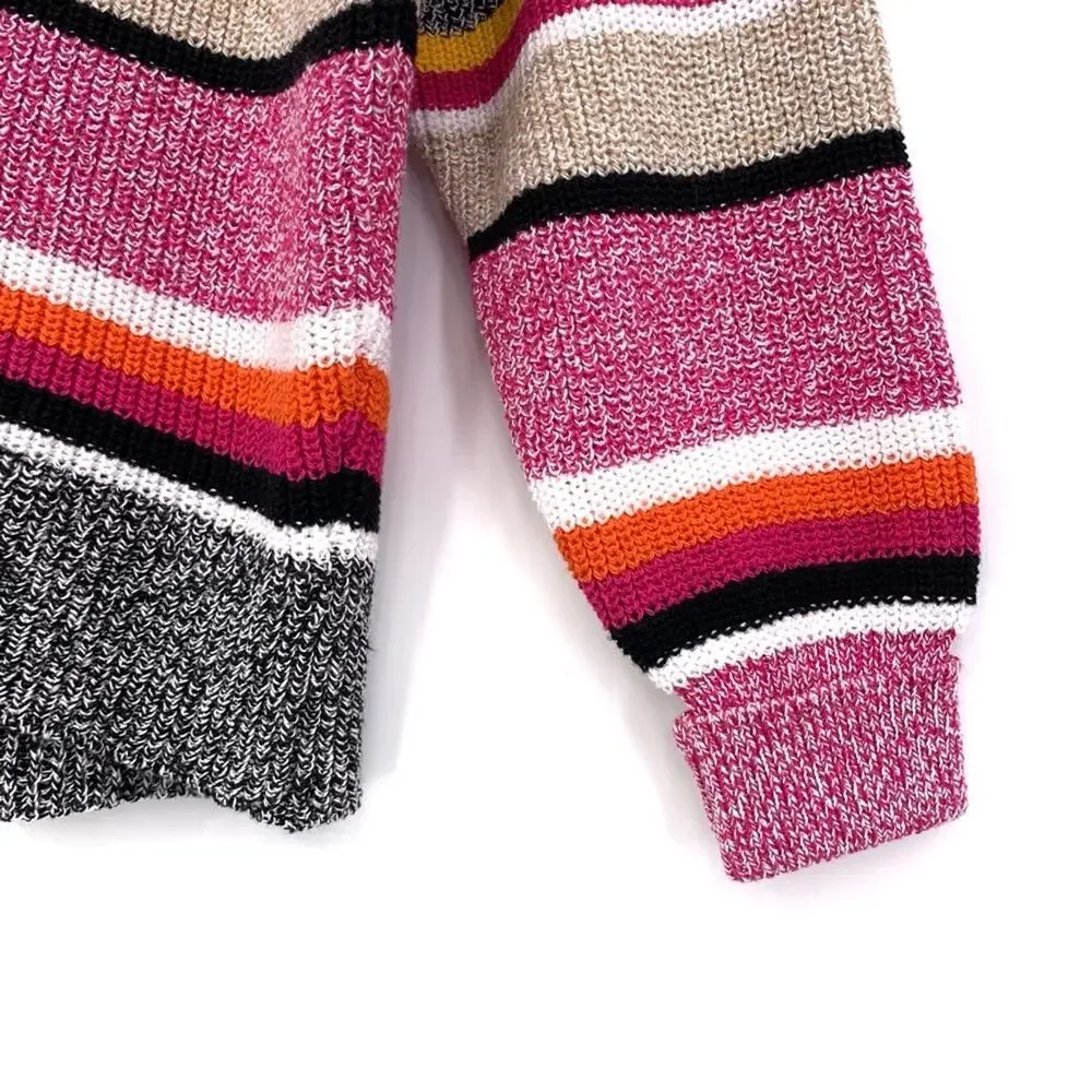 UNITED COLORS OF BENETTON Striped Chunky Knit Cardigan Pink Black XS/S